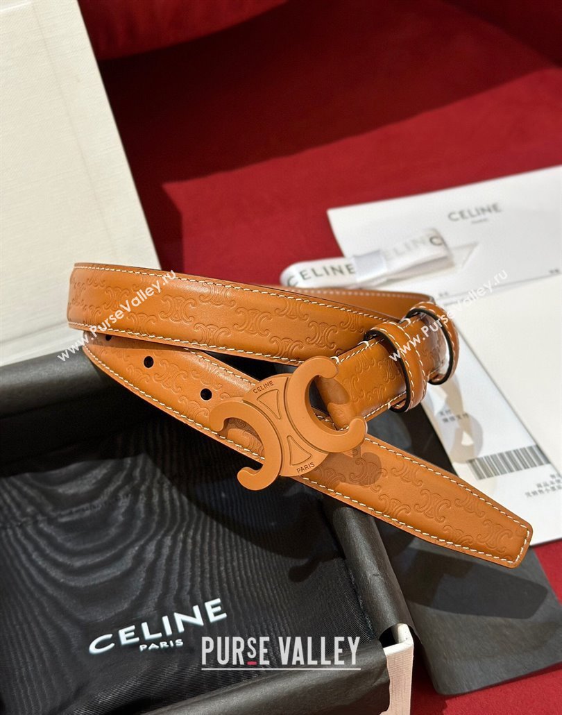 Celine Embossed Leather Belt 2.5cm with Triomphe Logo Buckle All Brown 2025 CE011002 (99-240110034)