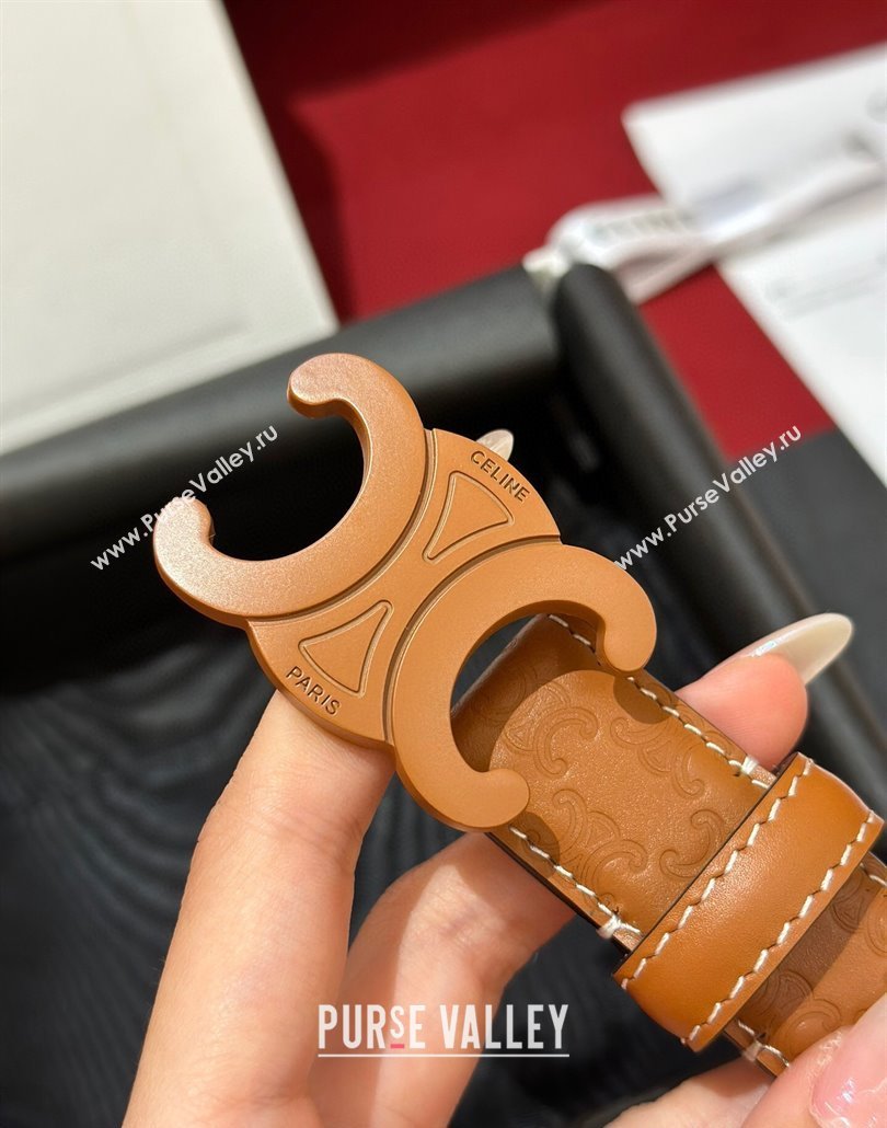 Celine Embossed Leather Belt 2.5cm with Triomphe Logo Buckle All Brown 2025 CE011002 (99-240110034)