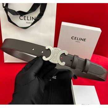 Celine Calfskin Leather Belt 3cm with Triomphe Logo Buckle Dark Brown 2025 CE011003 (99-240110035)