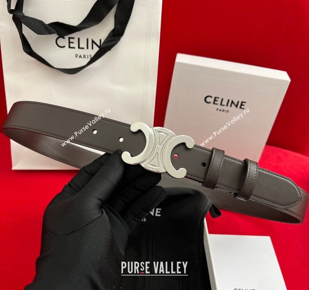 Celine Calfskin Leather Belt 3cm with Triomphe Logo Buckle Dark Brown 2025 CE011003 (99-240110035)