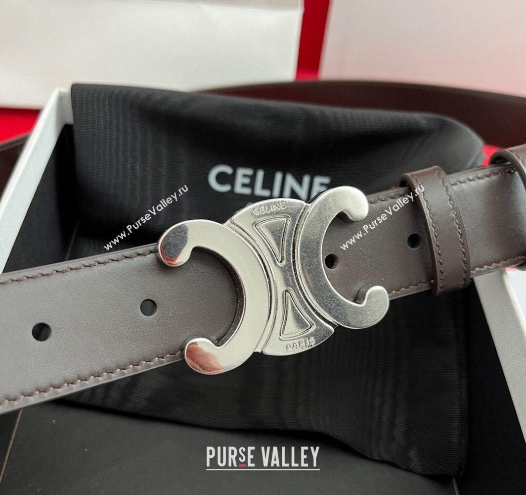 Celine Calfskin Leather Belt 3cm with Triomphe Logo Buckle Dark Brown 2025 CE011003 (99-240110035)