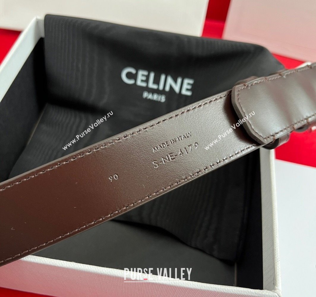 Celine Calfskin Leather Belt 3cm with Triomphe Logo Buckle Dark Brown 2025 CE011003 (99-240110035)