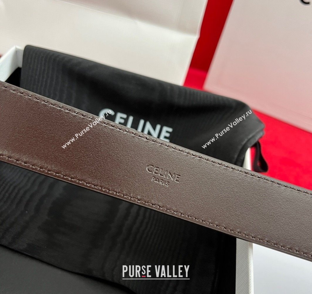 Celine Calfskin Leather Belt 3cm with Triomphe Logo Buckle Dark Brown 2025 CE011003 (99-240110035)