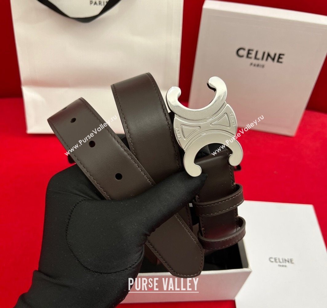 Celine Calfskin Leather Belt 3cm with Triomphe Logo Buckle Dark Brown 2025 CE011003 (99-240110035)