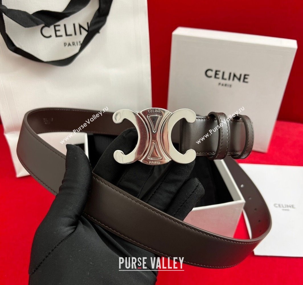 Celine Calfskin Leather Belt 3cm with Triomphe Logo Buckle Dark Brown 2025 CE011003 (99-240110035)