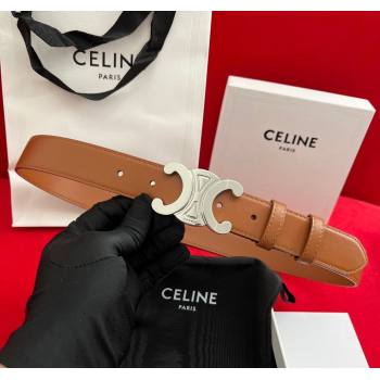 Celine Calfskin Leather Belt 3cm with Triomphe Logo Buckle Brown/Silver 2025 CE011003 (99-240110036)