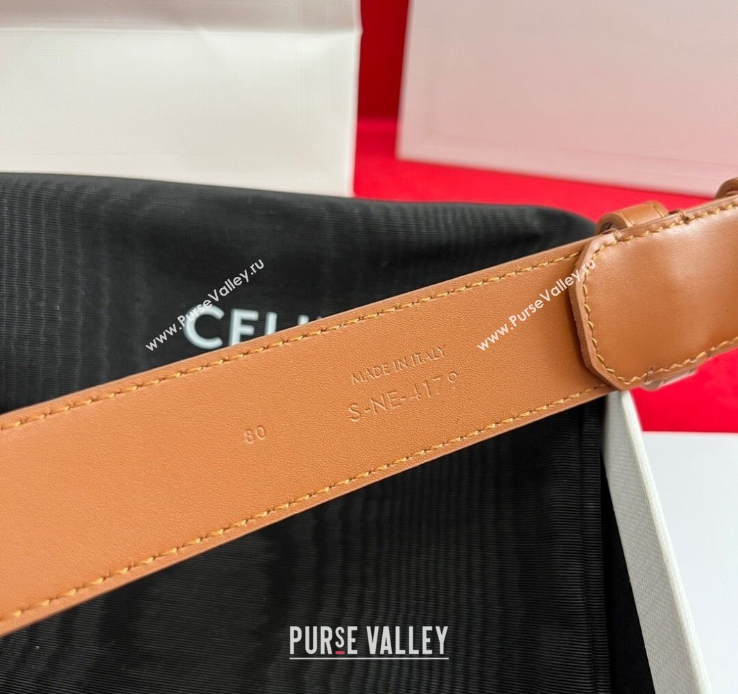 Celine Calfskin Leather Belt 3cm with Triomphe Logo Buckle Brown/Silver 2025 CE011003 (99-240110036)