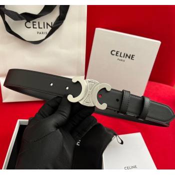 Celine Calfskin Leather Belt 3cm with Triomphe Logo Buckle Black/Silver 2025 CE011003 (99-240110037)