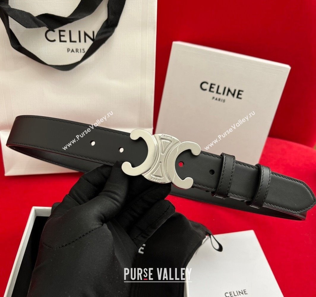 Celine Calfskin Leather Belt 3cm with Triomphe Logo Buckle Black/Silver 2025 CE011003 (99-240110037)