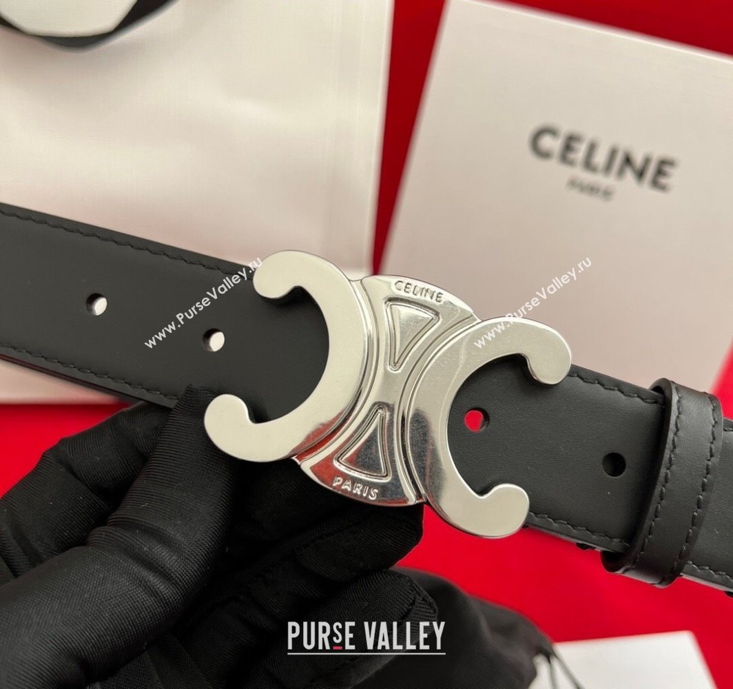 Celine Calfskin Leather Belt 3cm with Triomphe Logo Buckle Black/Silver 2025 CE011003 (99-240110037)