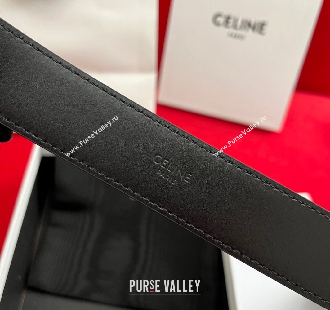 Celine Calfskin Leather Belt 3cm with Triomphe Logo Buckle Black/Silver 2025 CE011003 (99-240110037)