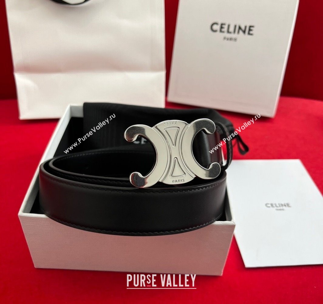 Celine Calfskin Leather Belt 3cm with Triomphe Logo Buckle Black/Silver 2025 CE011003 (99-240110037)