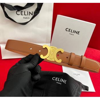 Celine Calfskin Leather Belt 3cm with Triomphe Logo Buckle Brown/Gold 2025 CE011003 (99-240110038)