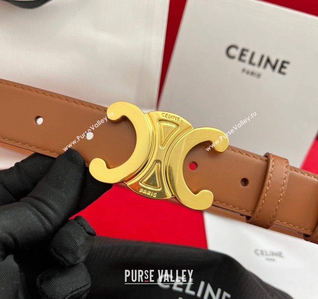 Celine Calfskin Leather Belt 3cm with Triomphe Logo Buckle Brown/Gold 2025 CE011003 (99-240110038)