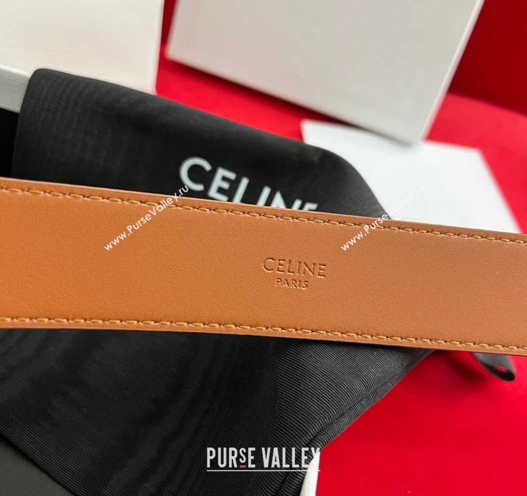 Celine Calfskin Leather Belt 3cm with Triomphe Logo Buckle Brown/Gold 2025 CE011003 (99-240110038)