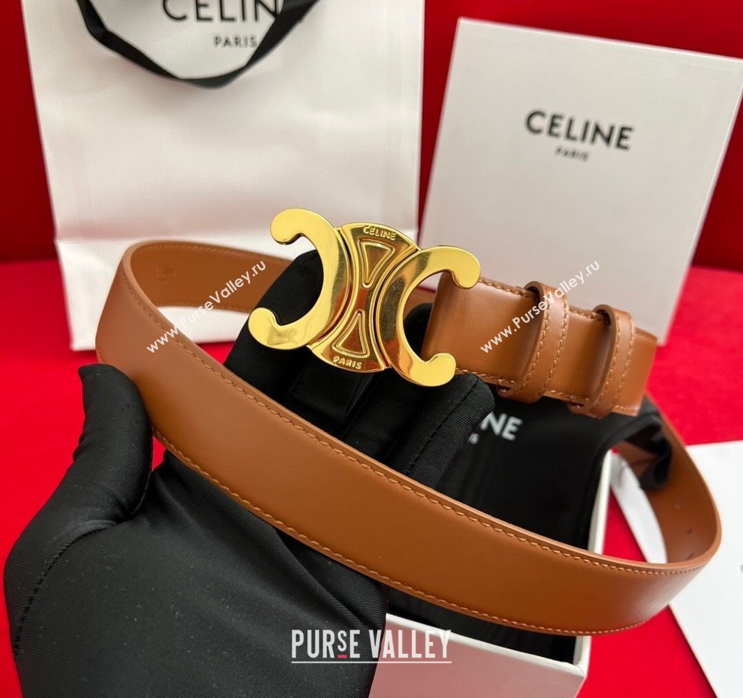 Celine Calfskin Leather Belt 3cm with Triomphe Logo Buckle Brown/Gold 2025 CE011003 (99-240110038)