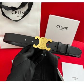 Celine Calfskin Leather Belt 3cm with Triomphe Logo Buckle Black/Gold 2025 CE011003 (99-240110039)