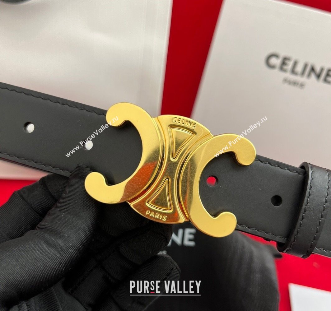 Celine Calfskin Leather Belt 3cm with Triomphe Logo Buckle Black/Gold 2025 CE011003 (99-240110039)