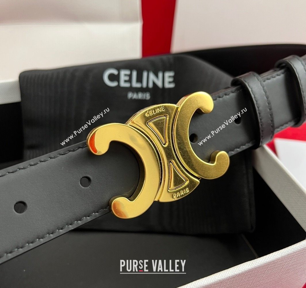 Celine Calfskin Leather Belt 3cm with Triomphe Logo Buckle Black/Gold 2025 CE011003 (99-240110039)