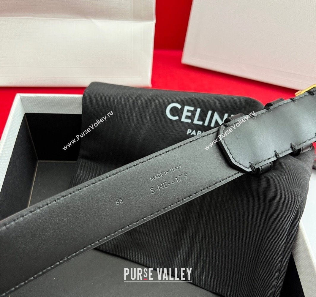 Celine Calfskin Leather Belt 3cm with Triomphe Logo Buckle Black/Gold 2025 CE011003 (99-240110039)