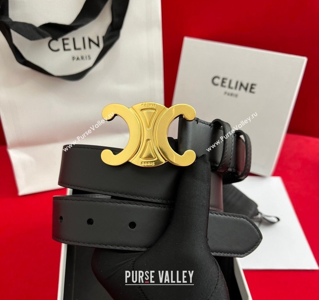 Celine Calfskin Leather Belt 3cm with Triomphe Logo Buckle Black/Gold 2025 CE011003 (99-240110039)