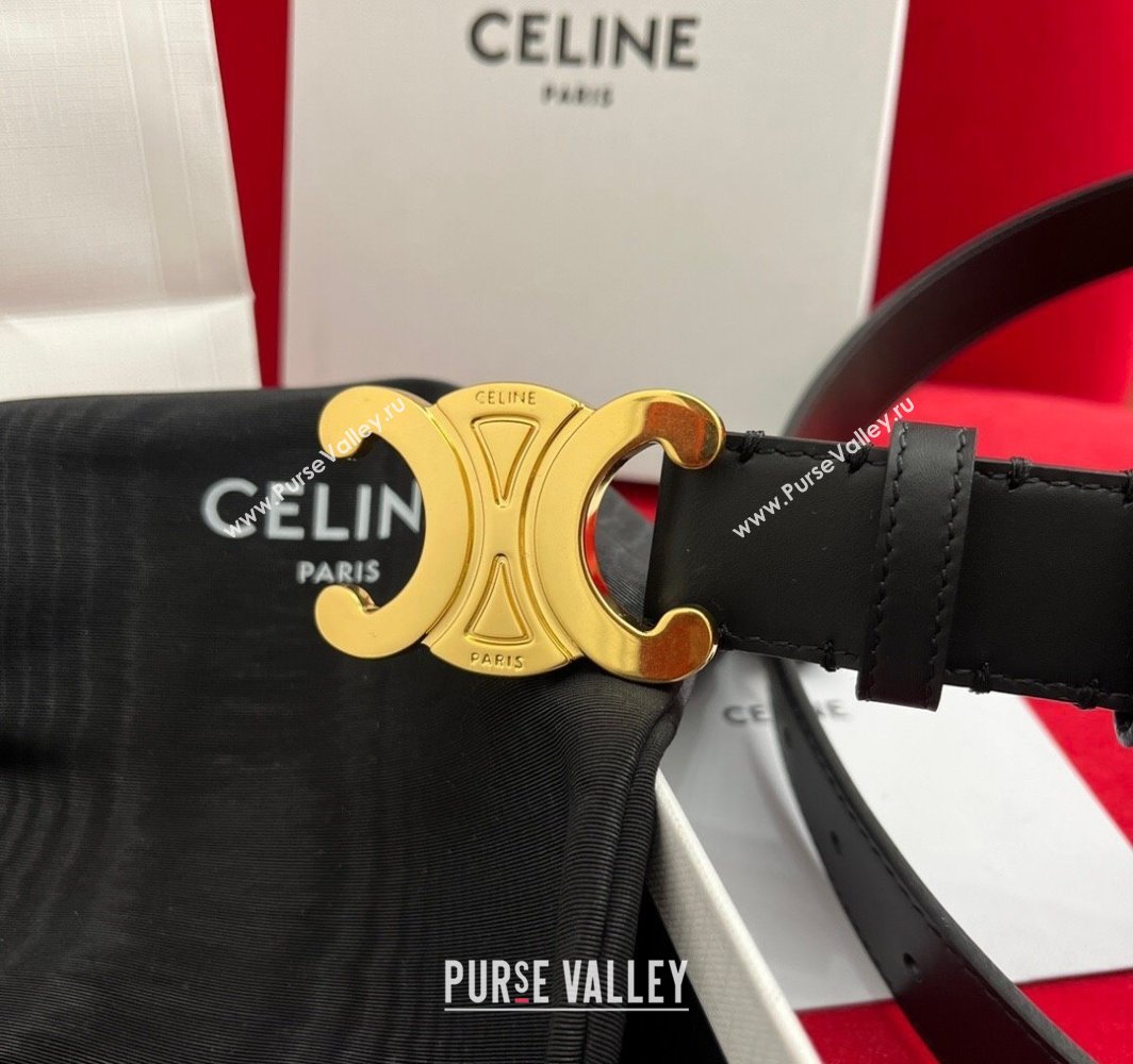 Celine Calfskin Leather Belt 3cm with Triomphe Logo Buckle Black/Gold 2025 CE011003 (99-240110039)