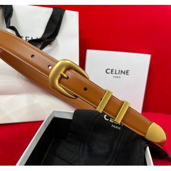 Celine Western Medium Leather Belt 2.5cm with Pin Buckle Brown/Aged Gold 2025 CE011004 (99-240110040)