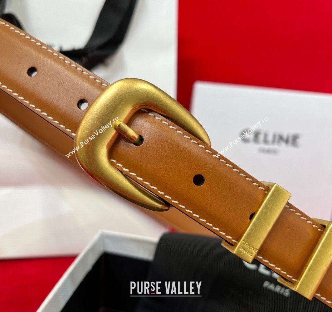 Celine Western Medium Leather Belt 2.5cm with Pin Buckle Brown/Aged Gold 2025 CE011004 (99-240110040)