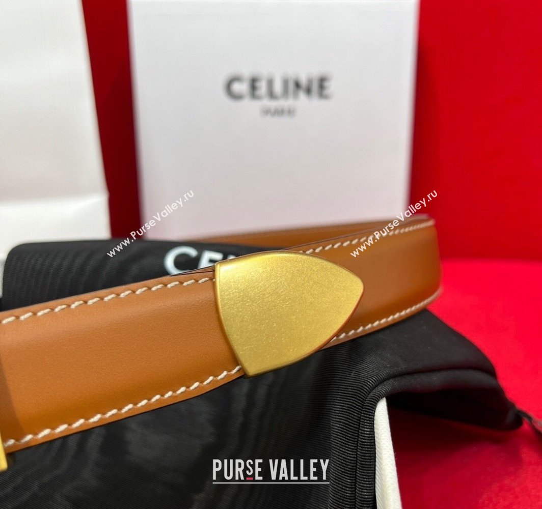 Celine Western Medium Leather Belt 2.5cm with Pin Buckle Brown/Aged Gold 2025 CE011004 (99-240110040)