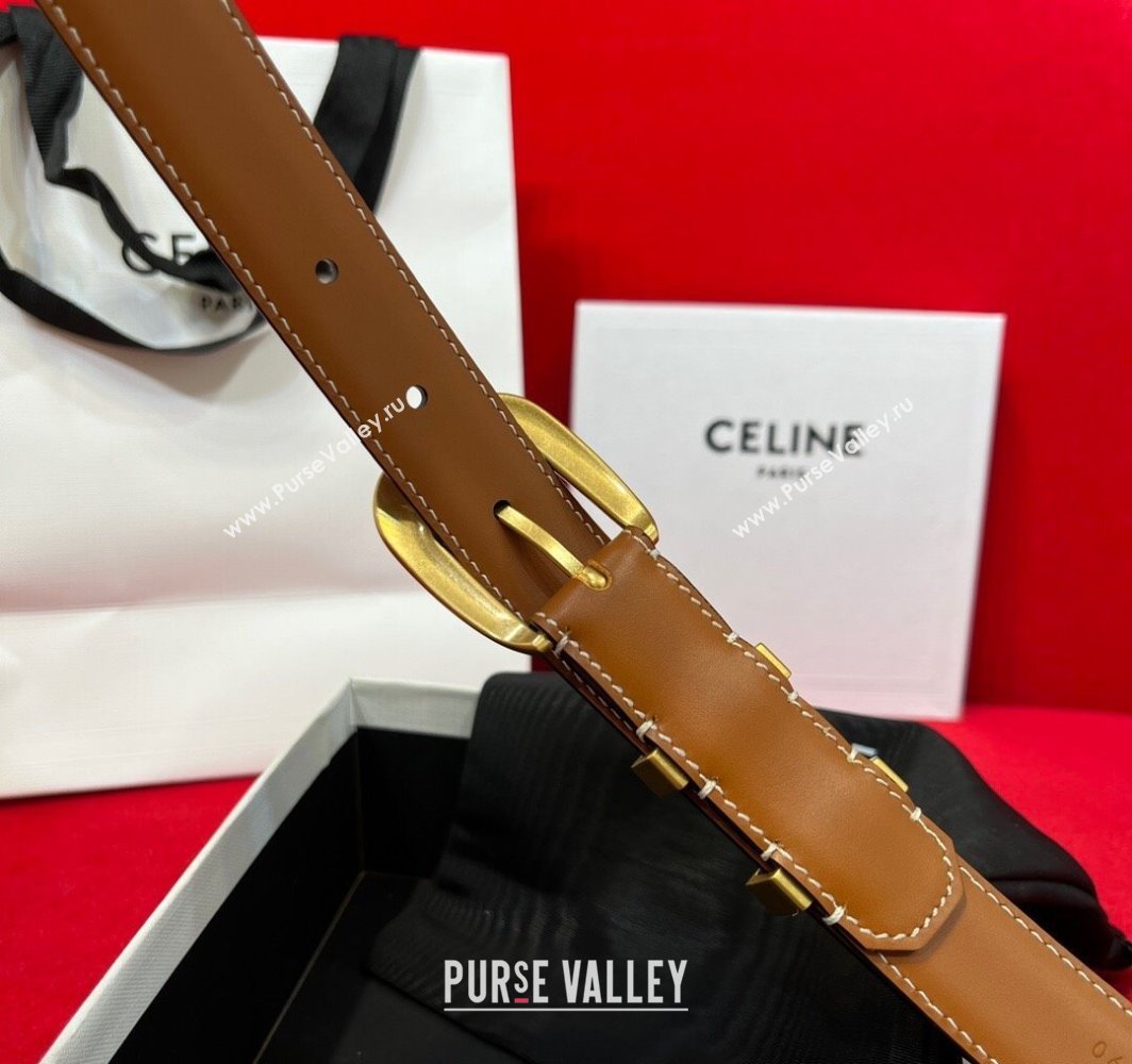 Celine Western Medium Leather Belt 2.5cm with Pin Buckle Brown/Aged Gold 2025 CE011004 (99-240110040)