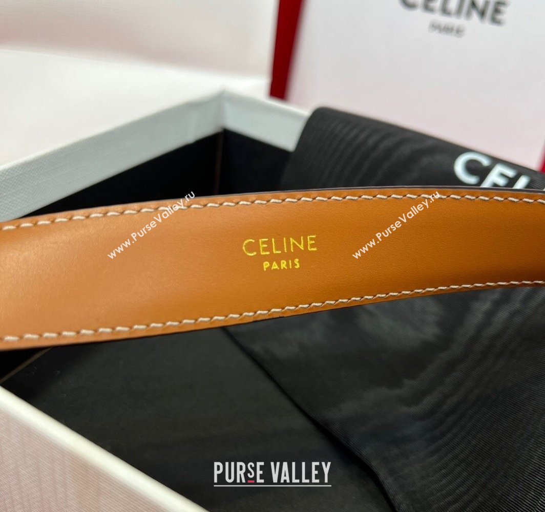 Celine Western Medium Leather Belt 2.5cm with Pin Buckle Brown/Aged Gold 2025 CE011004 (99-240110040)