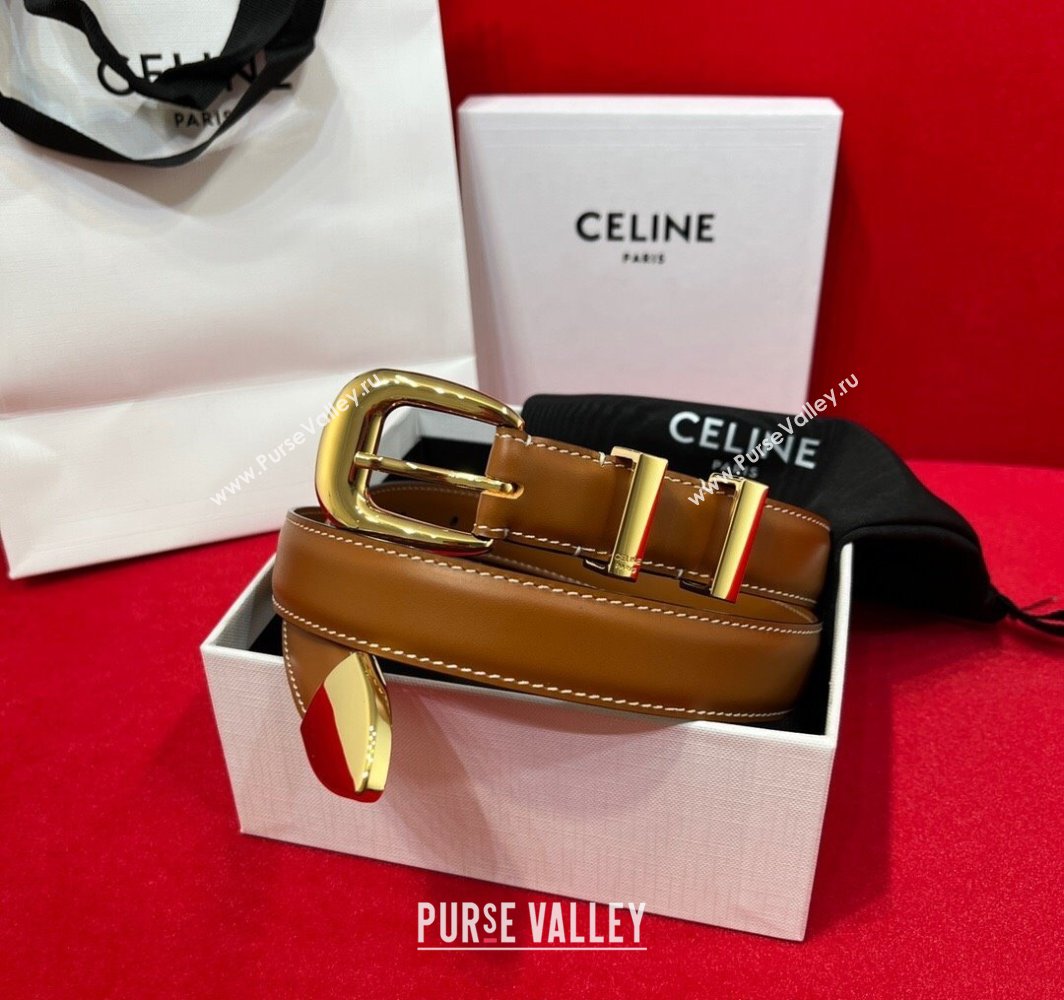 Celine Western Medium Leather Belt 2.5cm with Pin Buckle Brown/Gold-Tone 2025 CE011004 (99-240110042)