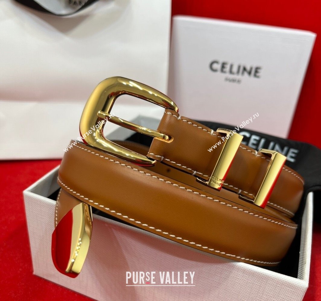 Celine Western Medium Leather Belt 2.5cm with Pin Buckle Brown/Gold-Tone 2025 CE011004 (99-240110042)