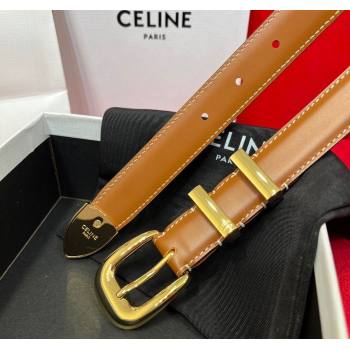 Celine Western Medium Leather Belt 2.5cm with Pin Buckle Brown/Gold-Tone 2025 CE011004 (99-240110042)