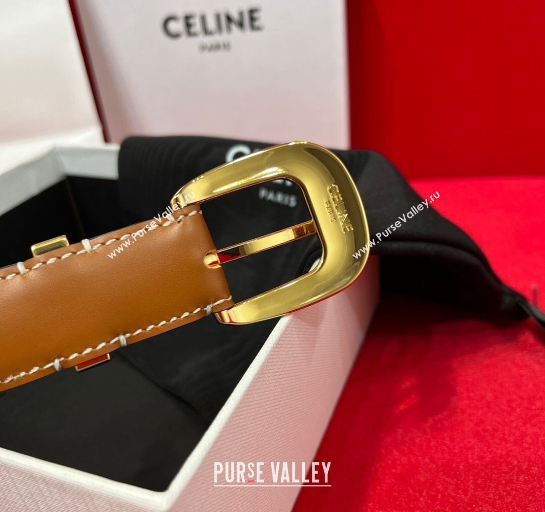 Celine Western Medium Leather Belt 2.5cm with Pin Buckle Brown/Gold-Tone 2025 CE011004 (99-240110042)