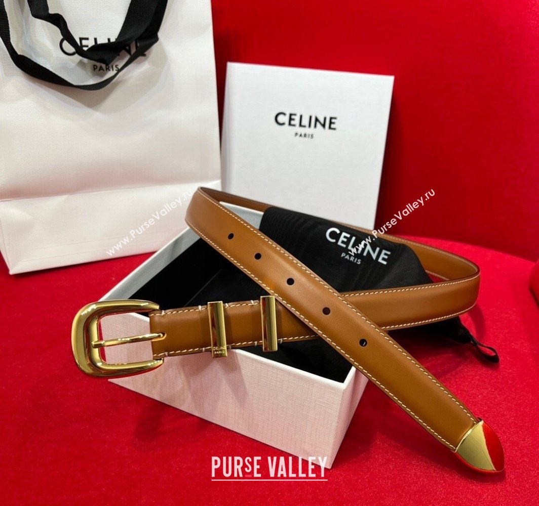 Celine Western Medium Leather Belt 2.5cm with Pin Buckle Brown/Gold-Tone 2025 CE011004 (99-240110042)