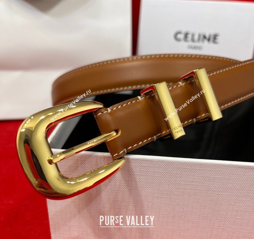 Celine Western Medium Leather Belt 2.5cm with Pin Buckle Brown/Gold-Tone 2025 CE011004 (99-240110042)