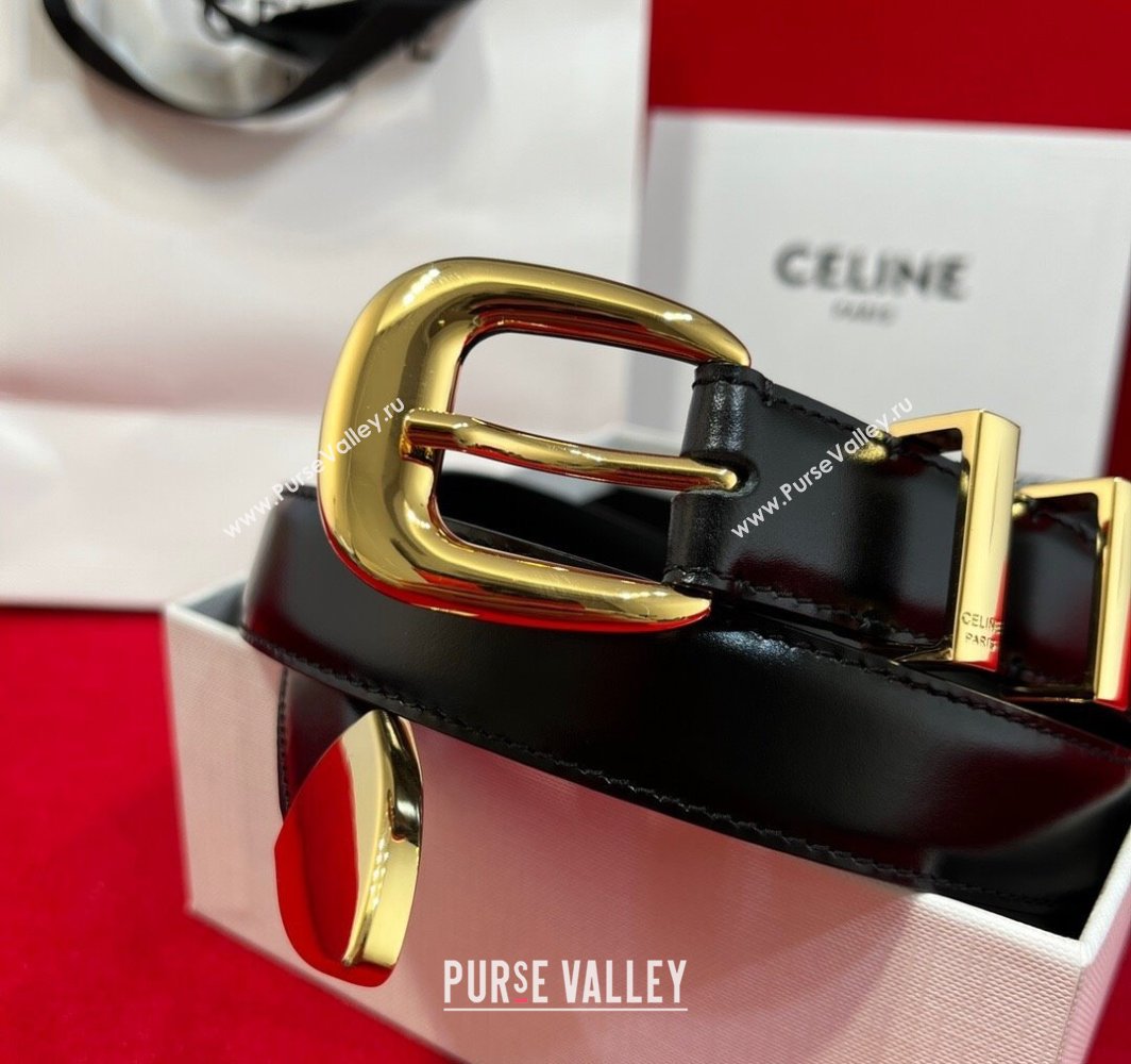 Celine Western Medium Leather Belt 2.5cm with Pin Buckle Black/Gold-Tone 2025 CE011004 (99-240110046)