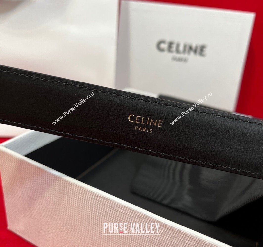 Celine Western Medium Leather Belt 2.5cm with Pin Buckle Black/Gold-Tone 2025 CE011004 (99-240110046)