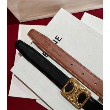 Celine Medium Taurillon Leather Belt 2.5cm with Framed Triomphe Buckle Black/Brown/Gold 2025 CE011005 (99-240110049)