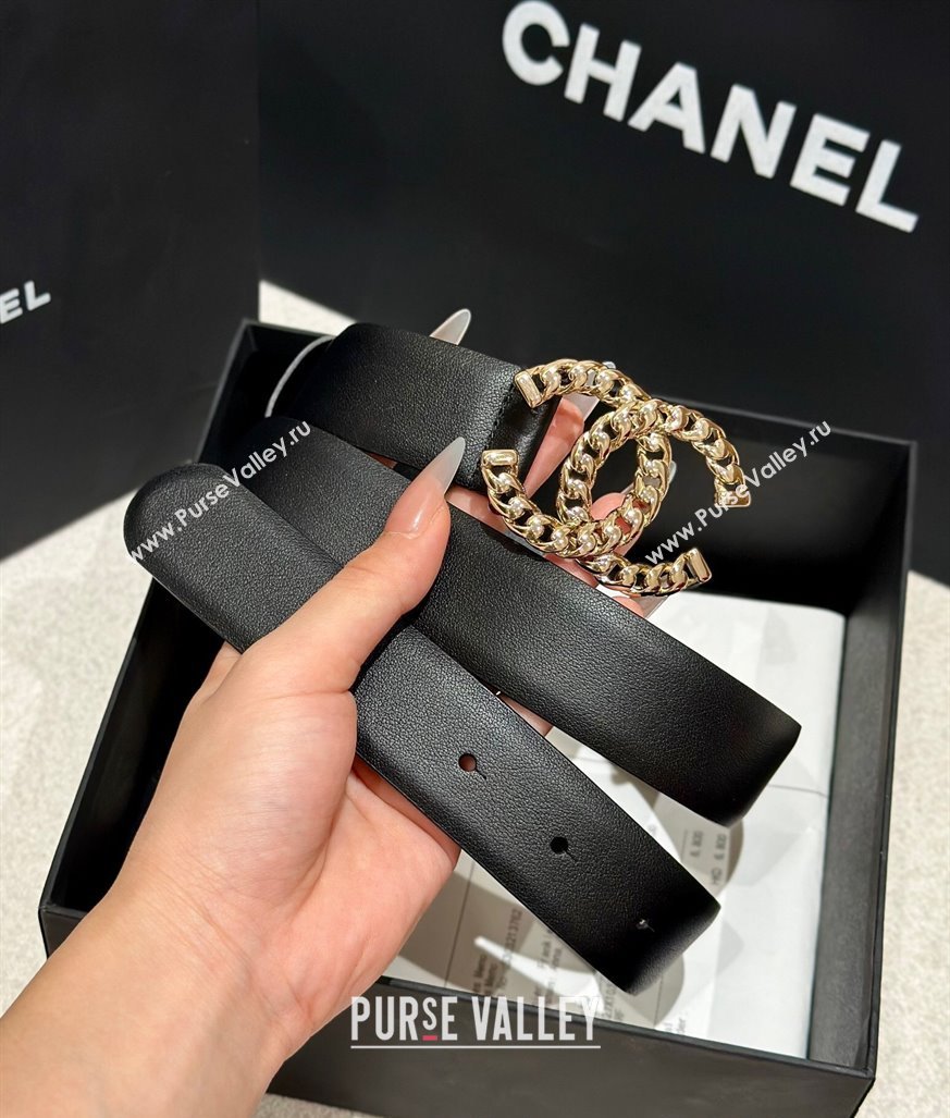 Chanel Calfskin Leather Belt 3cm with Chain CC Buckle Black/Gold 2025 CH010905 (99-250109093)