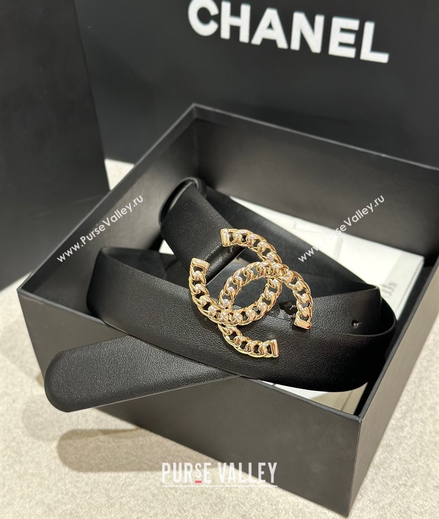 Chanel Calfskin Leather Belt 3cm with Chain CC Buckle Black/Gold 2025 CH010905 (99-250109093)