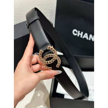 Chanel Calfskin Leather Belt 3cm with Chain CC Buckle Black/Gold 2025 CH010905 (99-250109093)