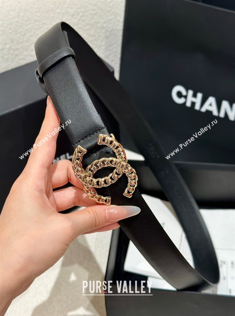 Chanel Calfskin Leather Belt 3cm with Chain CC Buckle Black/Gold 2025 CH010905 (99-250109093)