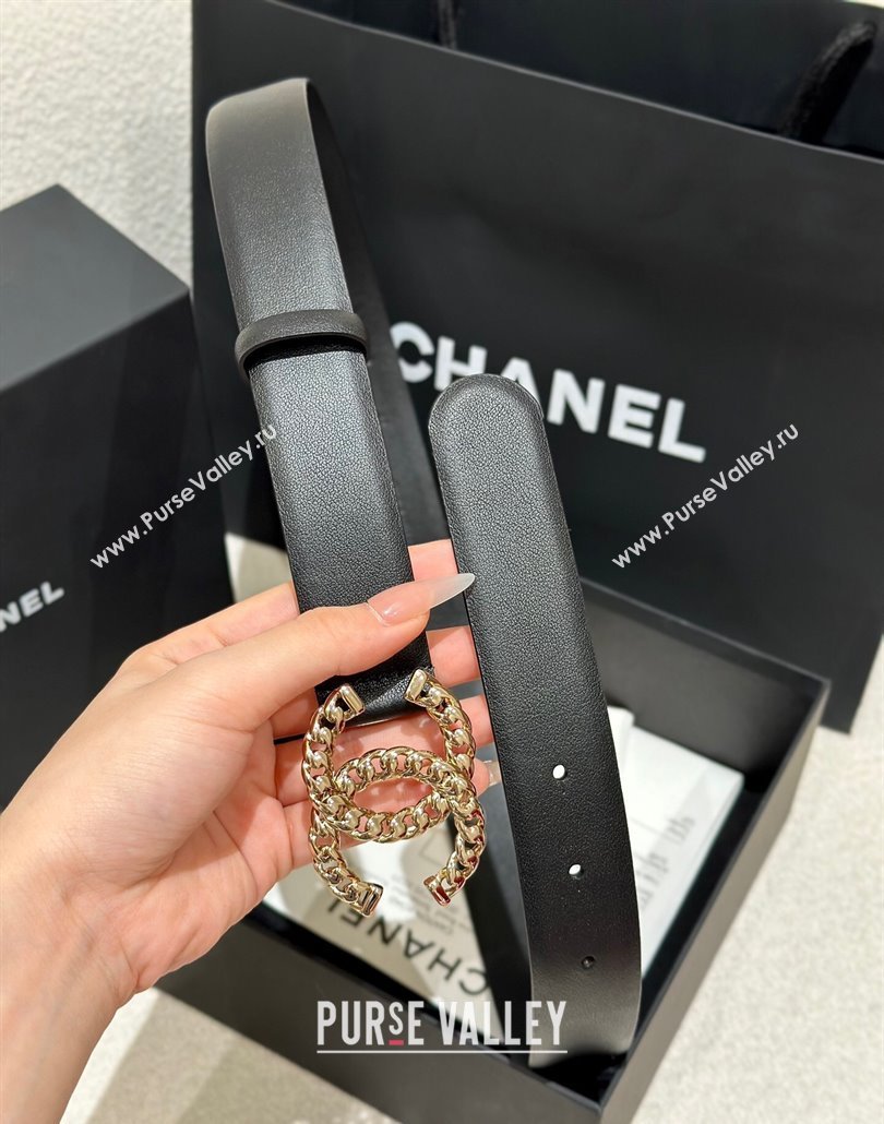 Chanel Calfskin Leather Belt 3cm with Chain CC Buckle Black/Gold 2025 CH010905 (99-250109093)