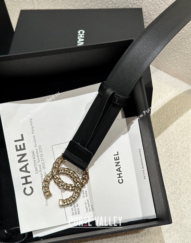 Chanel Calfskin Leather Belt 3cm with Chain CC Buckle Black/Gold 2025 CH010905 (99-250109093)