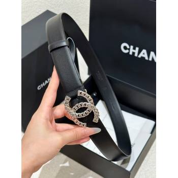 Chanel Calfskin Leather Belt 3cm with Chain CC Buckle Black/Silver 2025 CH010905 (99-250109094)