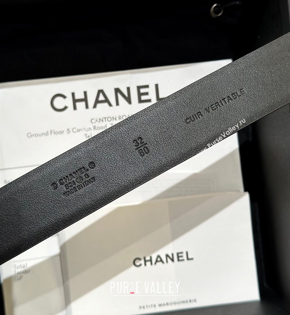 Chanel Calfskin Leather Belt 3cm with Chain CC Buckle Black/Silver 2025 CH010905 (99-250109094)