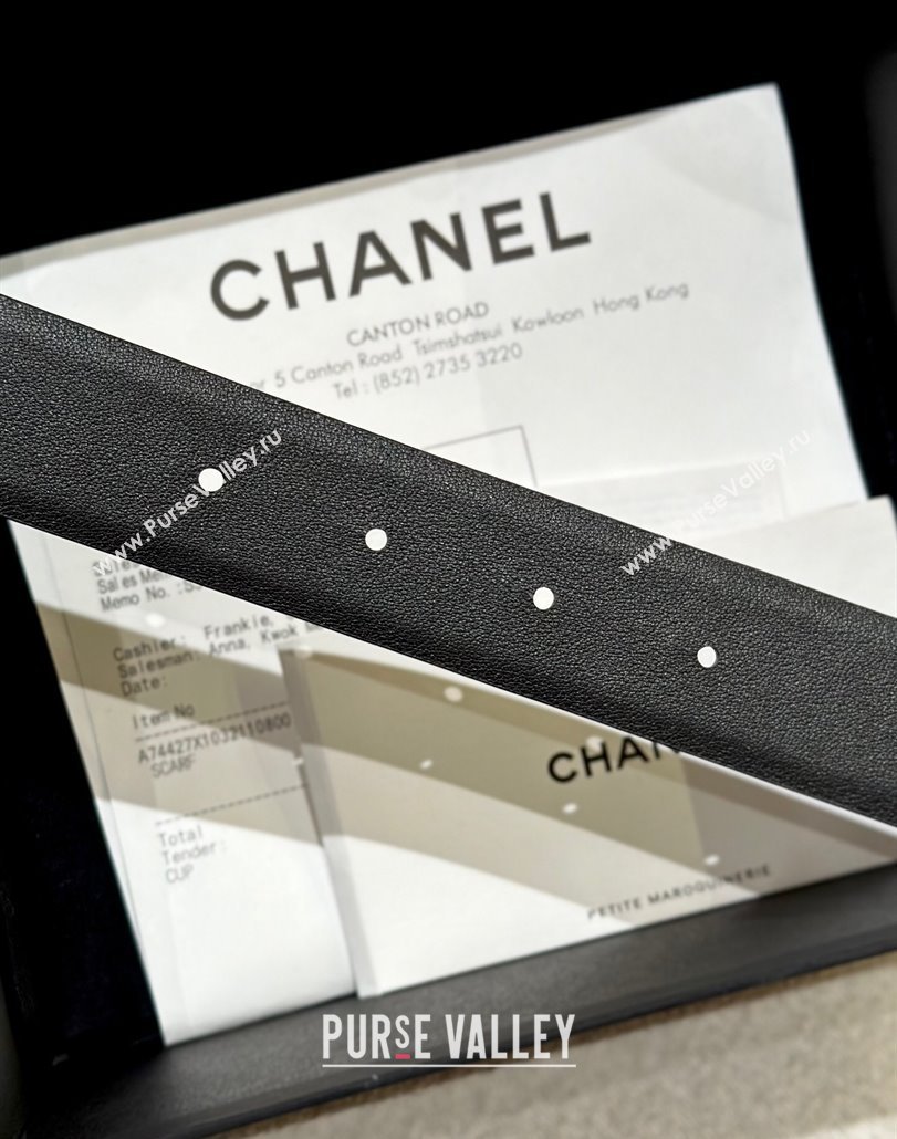 Chanel Calfskin Leather Belt 3cm with Chain CC Buckle Black/Silver 2025 CH010905 (99-250109094)