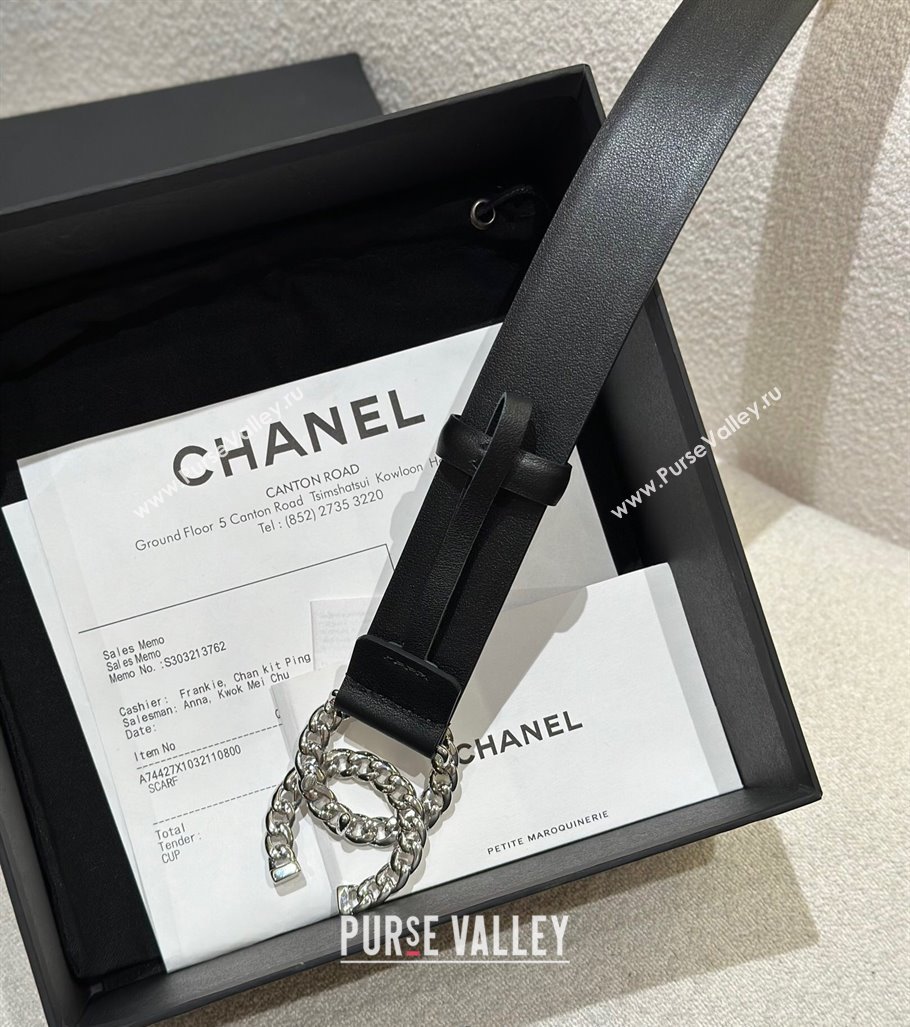 Chanel Calfskin Leather Belt 3cm with Chain CC Buckle Black/Silver 2025 CH010905 (99-250109094)